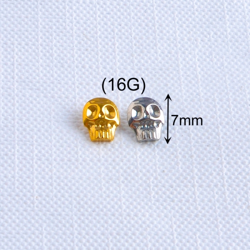 New Style ASTM F136 Titanium Piercing Labret Earrings CNC Grave Skull Internally Threaded Top Body Jewelry Wholesale--P204