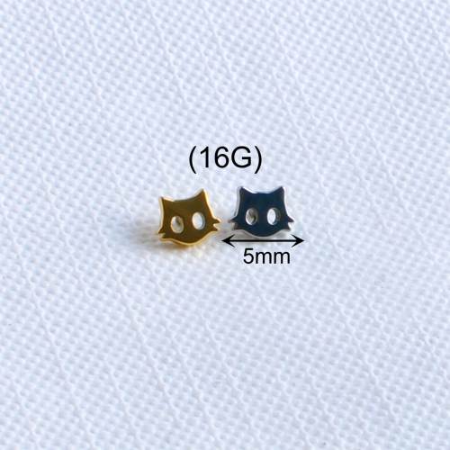 ASTM-F136 Titanium Hydraulic Nasal Nail Piercing Cat Shape Ear Stud Earrings Body Jewelry 16G Labret Cartilage Helix Tragus--P534