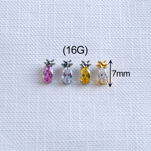 New Pineapple Zircon Gem Top Earrings Body Piercing Tragus Titanium Jewelry Helix Lobe Studs-P240