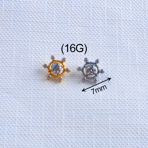 Wholesale Micro Six Inlaid Zircon with One 3mm big Zircon Ear Bone Stud ASTM-F136 titanium Piercing Ear Studs Earrings--P432