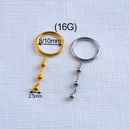Wholesale  titanium silver chain rings with three 2.5mm size ball ear piercing .Septum Nose Piercing Rings Jewelry--W191