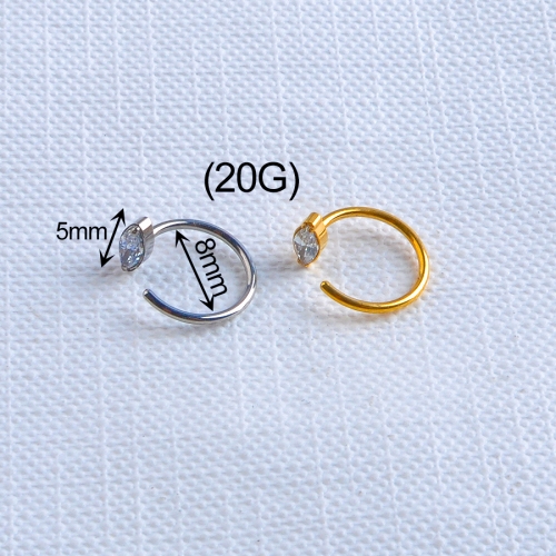 F136 rhombus Zirconia C-shaped Coil Nose Ring Nose Cartilage Ring Piercing Nose Ring--W241