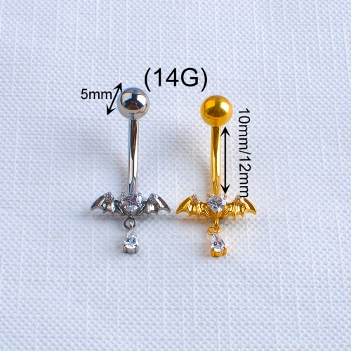 Wholesale Body Piercings 14G Belly Button Piercing bat Navel Ring ASTM-F136 titanium CZ Belly Piercing--W226