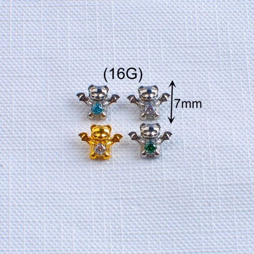 ASTM F136 Titanium 16G Bats and Bears Shape Ear Stud Punk Style Nose Stud Earring Tragus Labret Cartilage Body Piercing Jewelry--P571