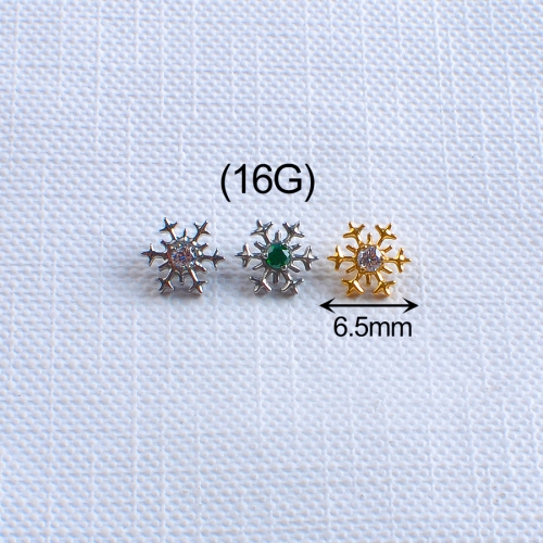 ASTM-F136 Titanium Snowflakes with bricks Top Internally Threaded Labret Piercing ear piercing and helix piercing--P193