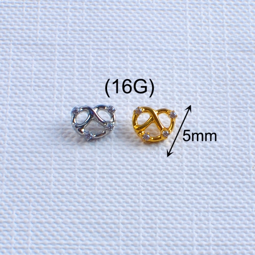 16G ASTM F136 Titanium Pretzel Knot Internally threaded Ear Studs Zircon Implant Grade Titanium Push Pin Labret Body Piercing Jewelry--P655