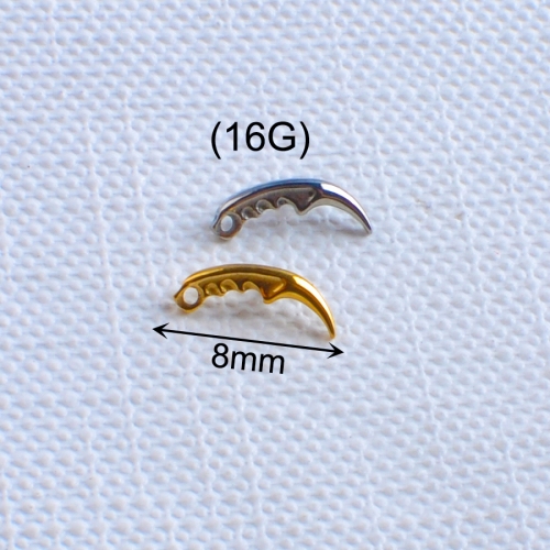 Internally Threaded Labret Piercing Jewelry Dagger Cartilage 10mm ASTM F136 PVD Gold Flat Base Earring Helix Studs--P559