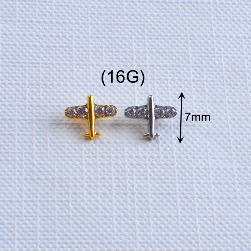 ASTM F136 Titanium 16G Tiny Airplane Stud Earring with CZ Minimalist Plane Tragus Cartilage Helix Rook Ear Piercing-P262
