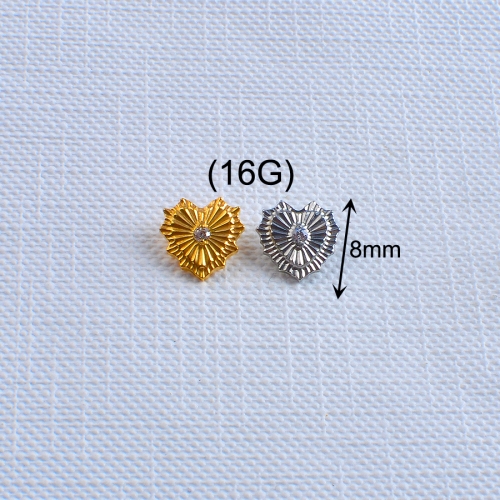 ASTM-F136 Titanium Silver Earring CZ Center Heart Internally Threaded Labret Body Piercing Helix Jewelry Earrings--P471