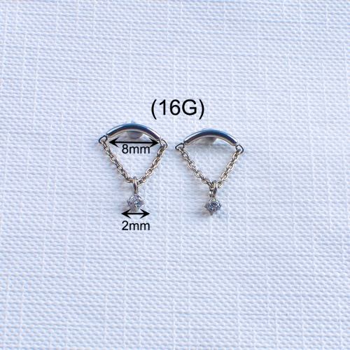 Wholesale High Quality ASTM-F136 titanium Round CZ Chain Tassel Labret Lip Ring Piercing Jewelry Non-fading Gift--P676