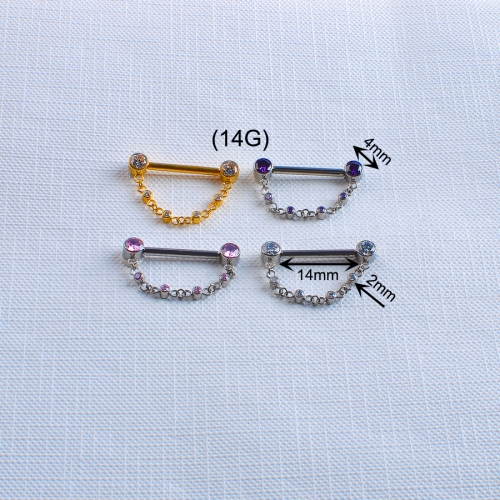 New ASTM F136 Titanium Gemmed Chain Dangle Nipple Shields Threadless End Body Jewelry Sexy Piercing Wholesale--T45