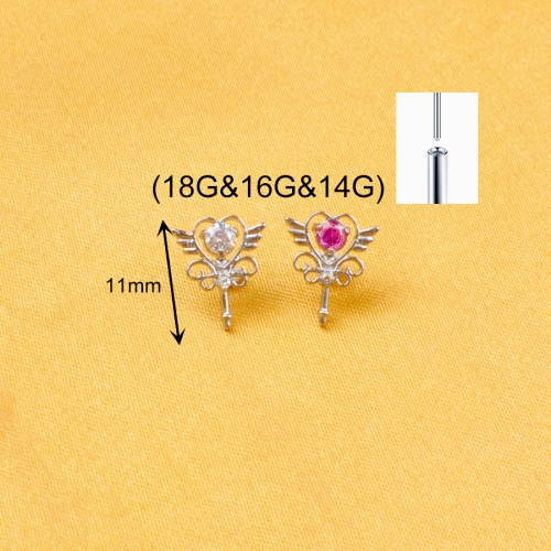 Wholesale Heart Key Design CZ Titanium Piercing Stud ASTM F136 Hypoallergenic Threadless Lip Cartilage Body Jewellery--T42