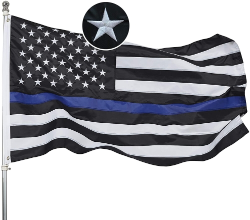 Homissor Thin Blue Line American Flag 3x5- Police Blue Lives Matter Embroidered Stars Flags Banner- Gifts for Law Enforcement Officers