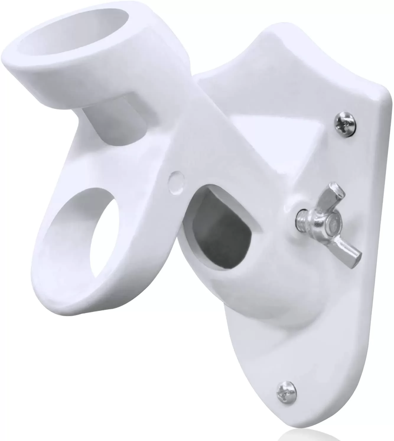Two-Positions Flag Pole Holder Mounting Bracket with Hardware - Made of Aluminum Strong and Rust Free Coated 1" Inner Diameter (White)