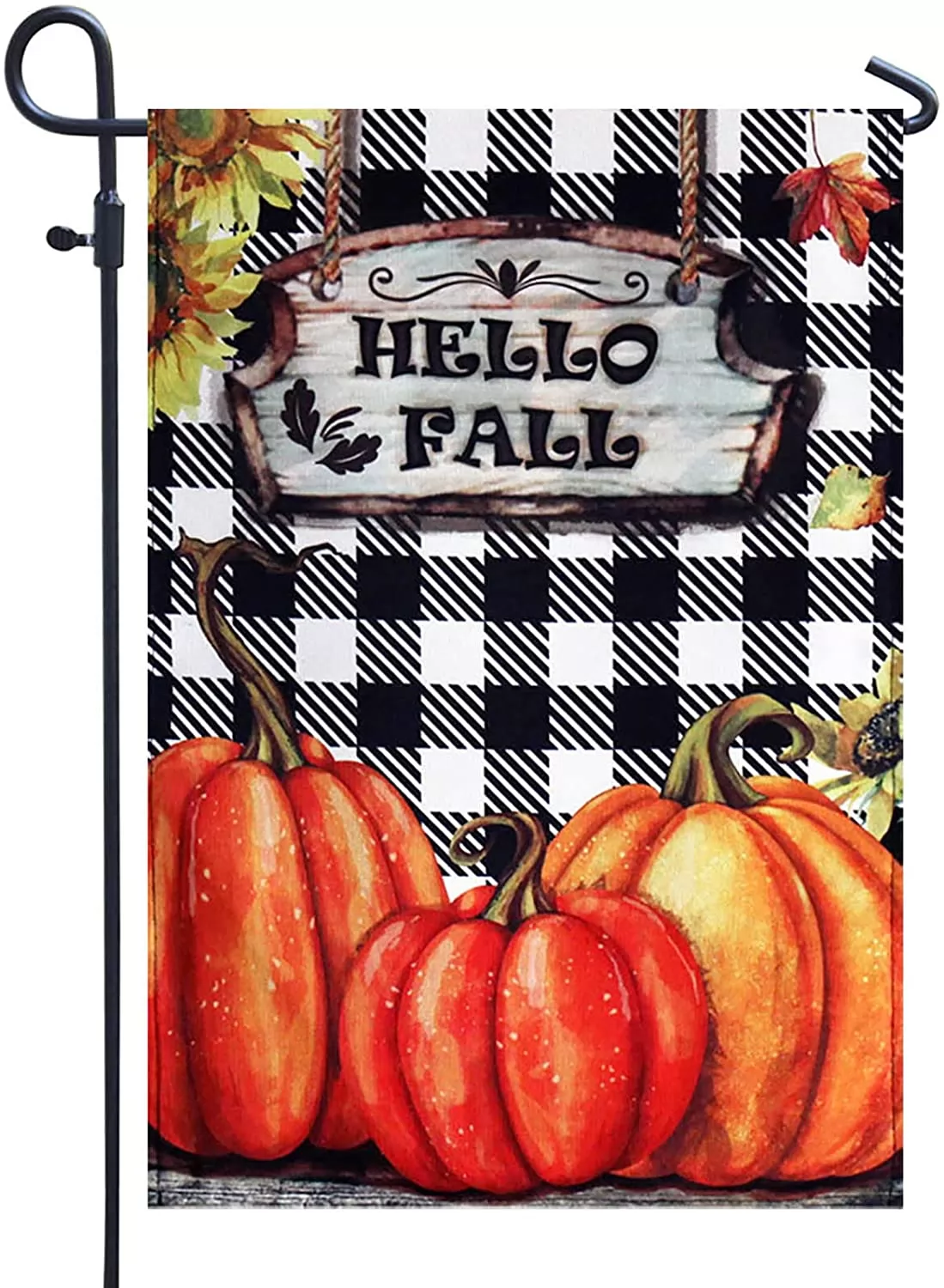 Fall Autumn Buffalo Check Pumpkins Garden Flag- Small Hello Fall Vertical Garden Yard Flags Banner 12x18 Double Sided Farmhouse Home Fall Porch Decor