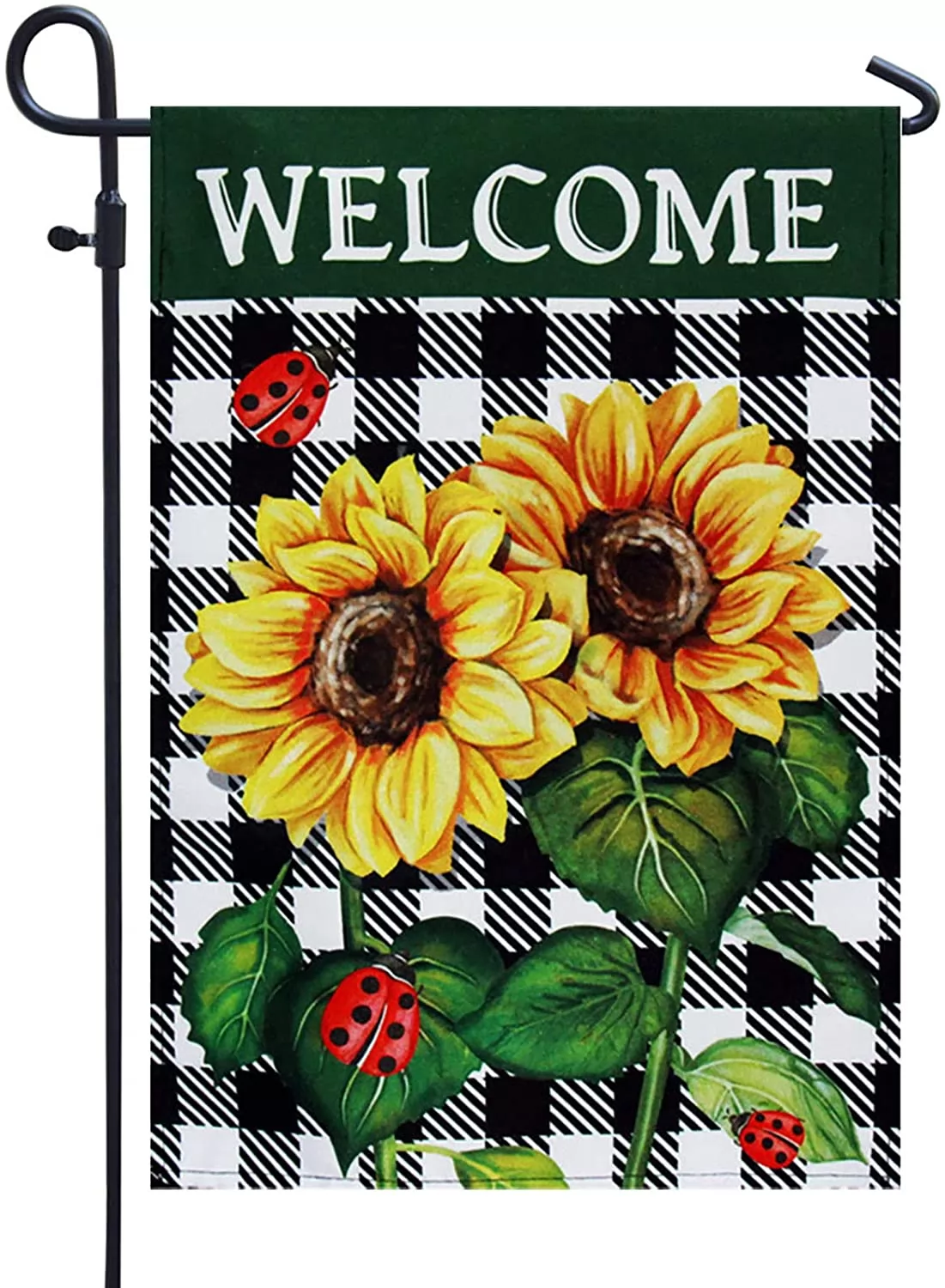 Welcome Fall Sunflower Ladybug Garden Flag- Buffalo Plaid Autumn Vertical Garden Yard Flags Banner 12 x 18 Sunflower Farmhouse Home Decor Decoration f