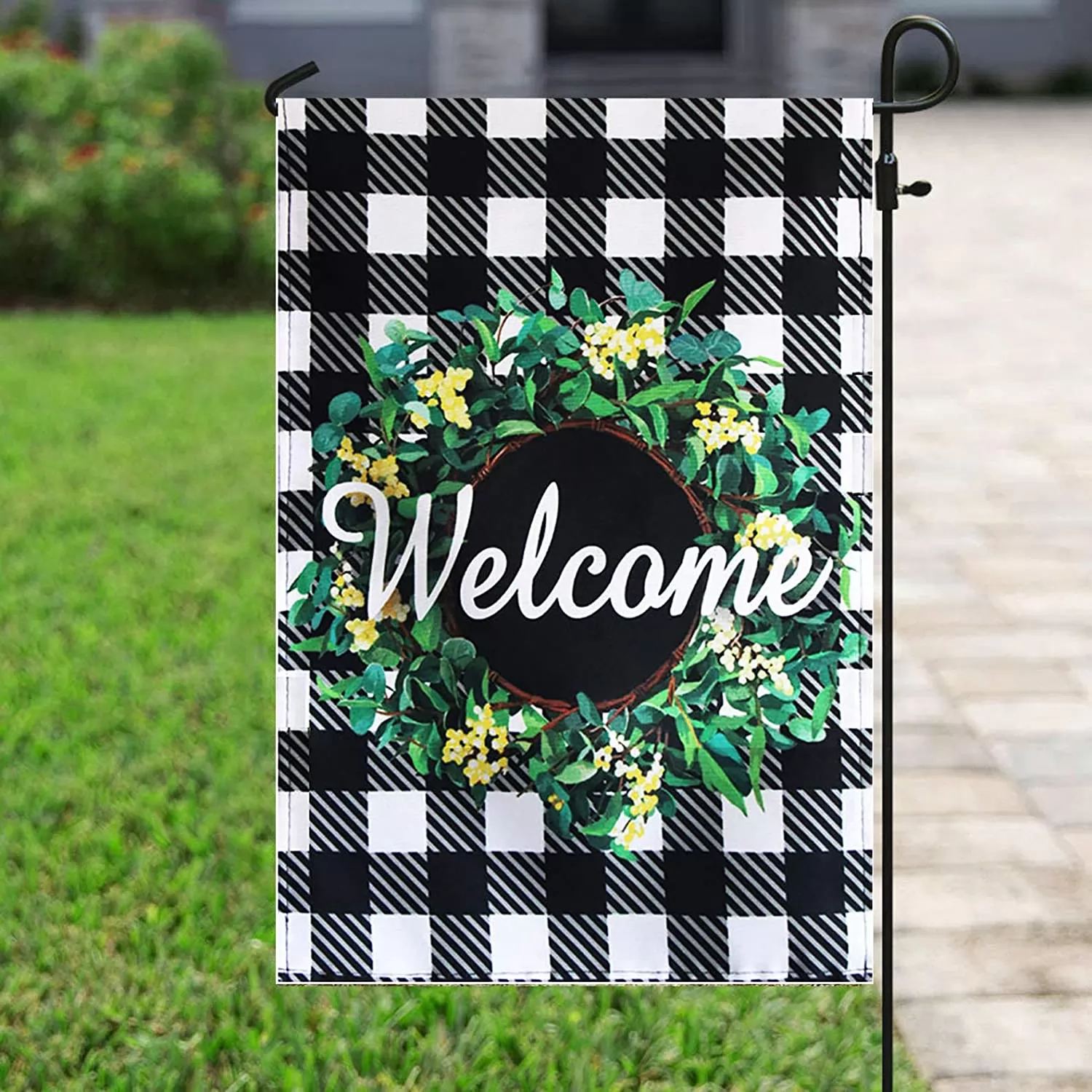 ACARGOER Fall Welcome Thanksgiving Flag Gnomes Buffalo Plaid Pumpkin Vertical Double Sized Broom Autumn Flag for Farmhouse Home Outdoor Decoration 12.5 x 18 Inch