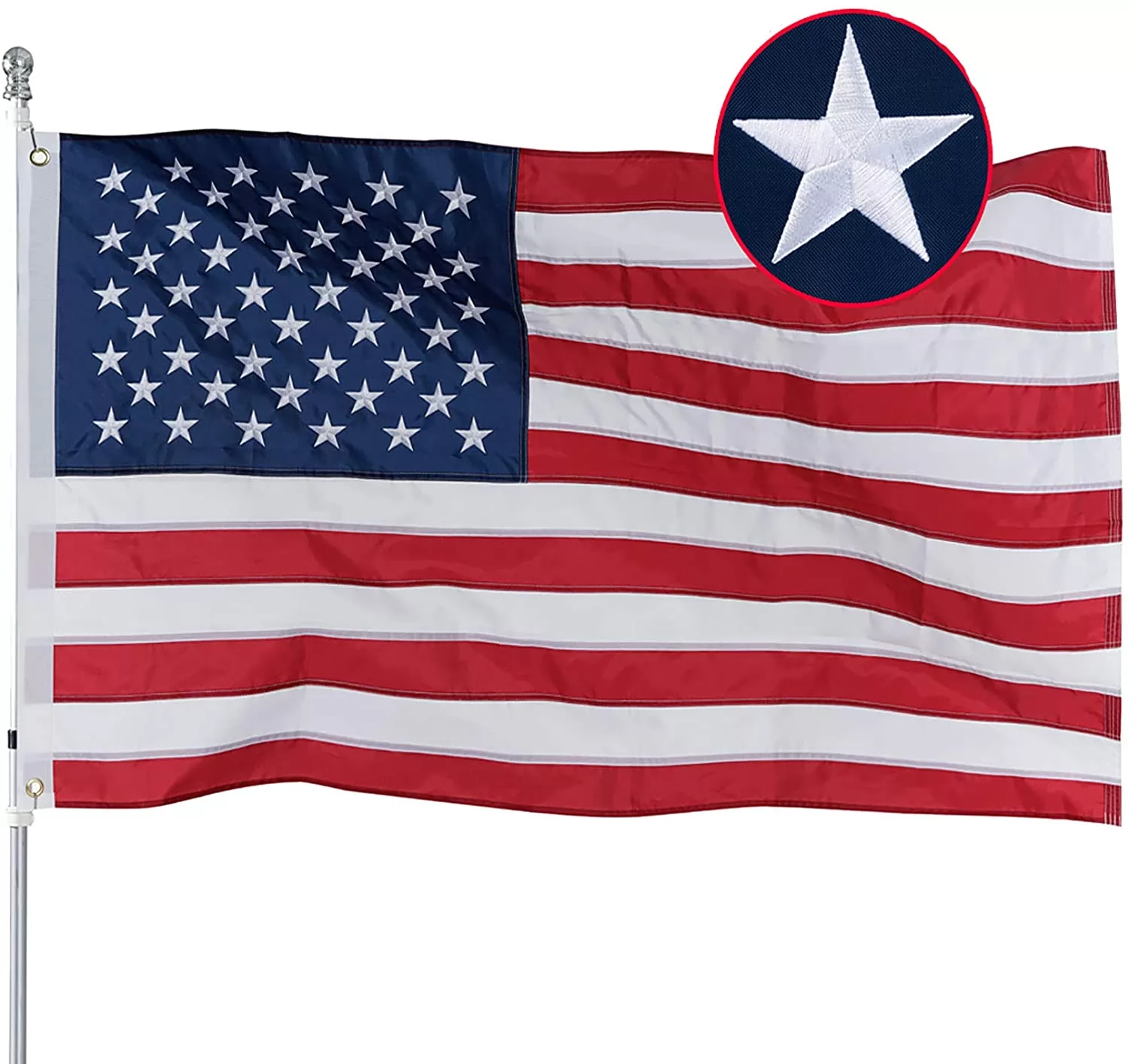 Homissor Durable American USA Flag 3x5 Embroidered Stars- Longest Lasting US  Flag Made from Nylon Sewn