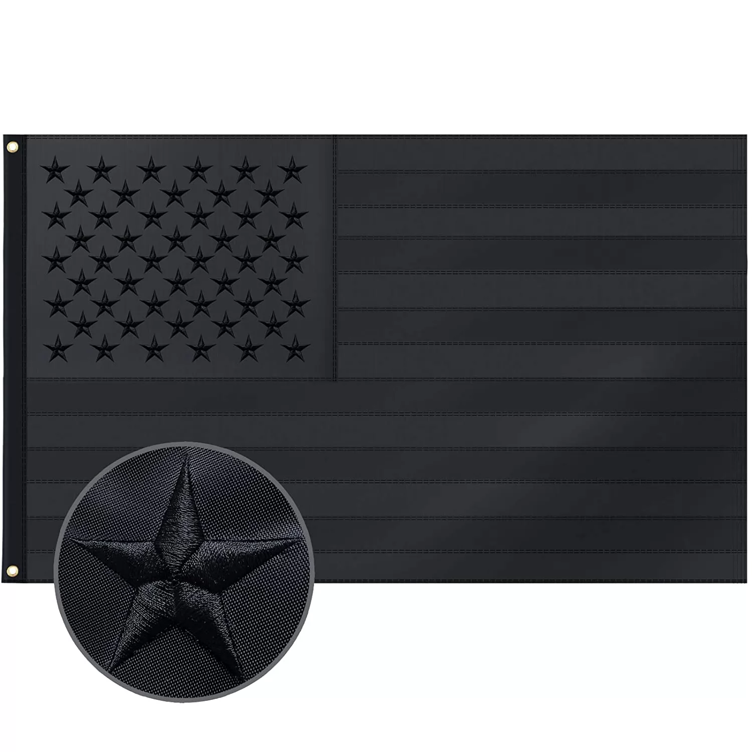 Homissor All Black American Flag 3x5 Ft US Flag, Embroidered Stars, Sewn Stripes, Brass Grommets Heavy Duty 220D Nylon USA Flags for Outdoor Blackout 