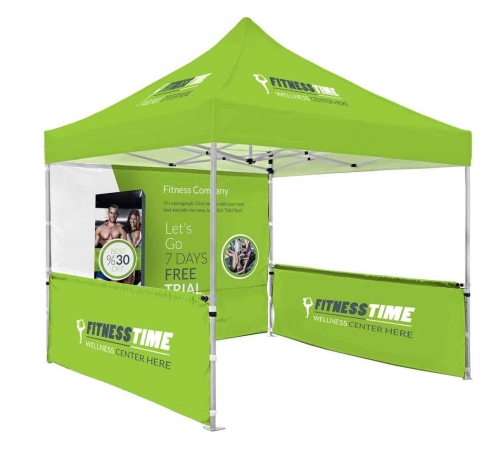 Custom 10x10 Advertising Tent, Hex frame 40mm / Canopy Roof / Full backwall /  2 Half side walls (Option 3)