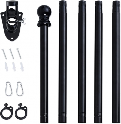 All Black 6FT Flag Pole for House Telescoping USA Kit - Stainless Steel  Adjustable Length (with Bracket)