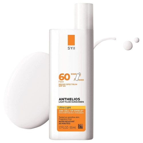 SYII Anthelios Light Fluid Face Sunscreen Broad Spectrum SPF 60, Sensitive Skin Sunscreen, Oxybenzone Free, Oil Free, Non-Comedogenic