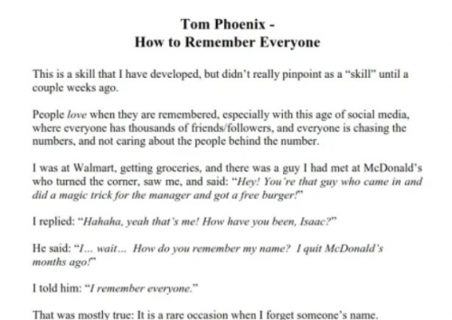 Tom Phoenix – How to Remember Everyone