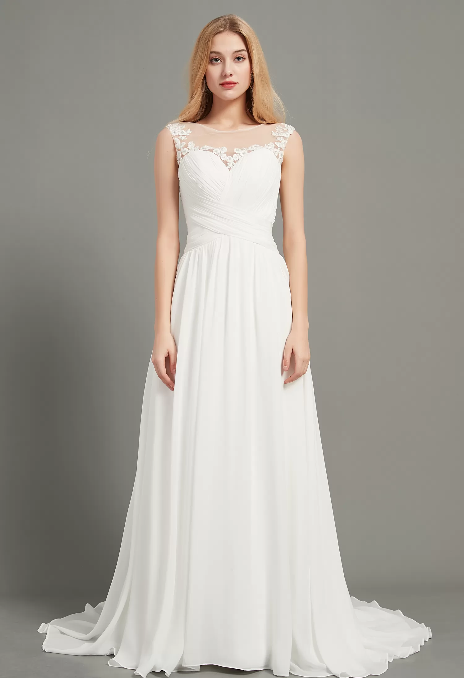 Illusion Bateau Neck A-Line Wedding Dress