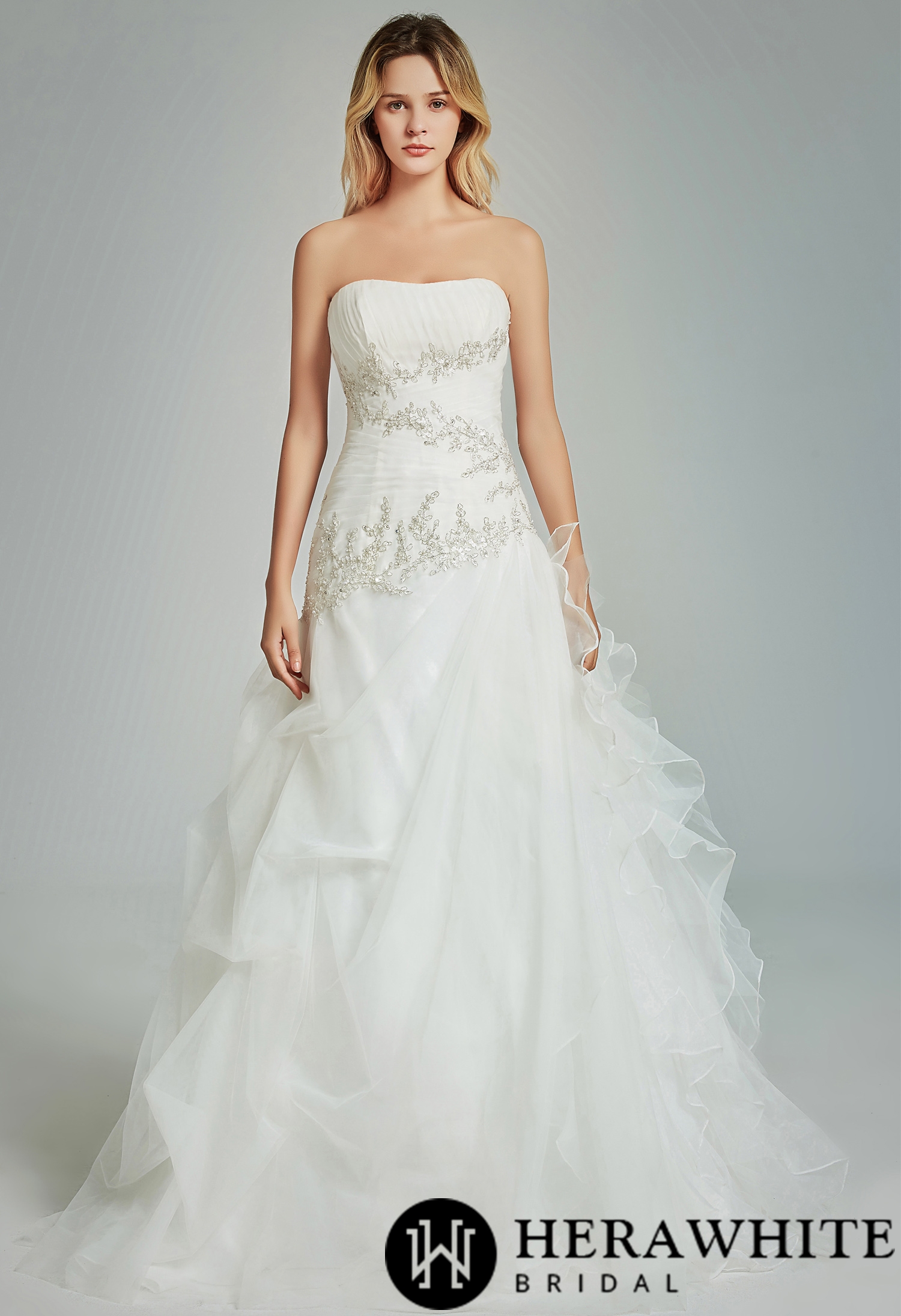 Strapless Pleated Ruffled Wedding Dress