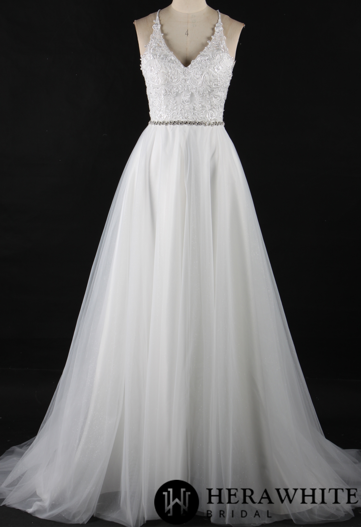 Romantic Open Back V-Neck Beading Belt Wedding Dress