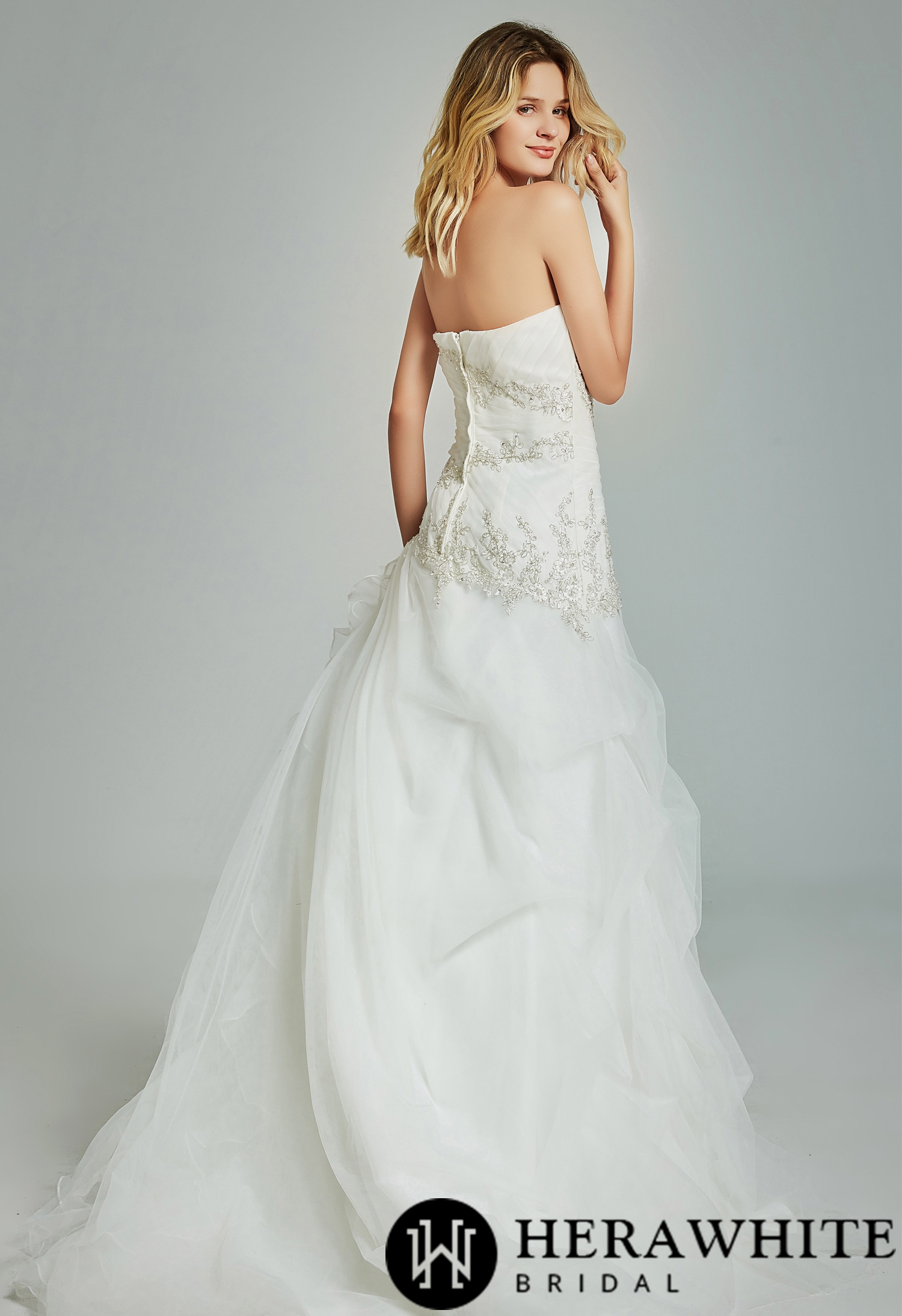 Strapless Pleated Ruffled Wedding Dress