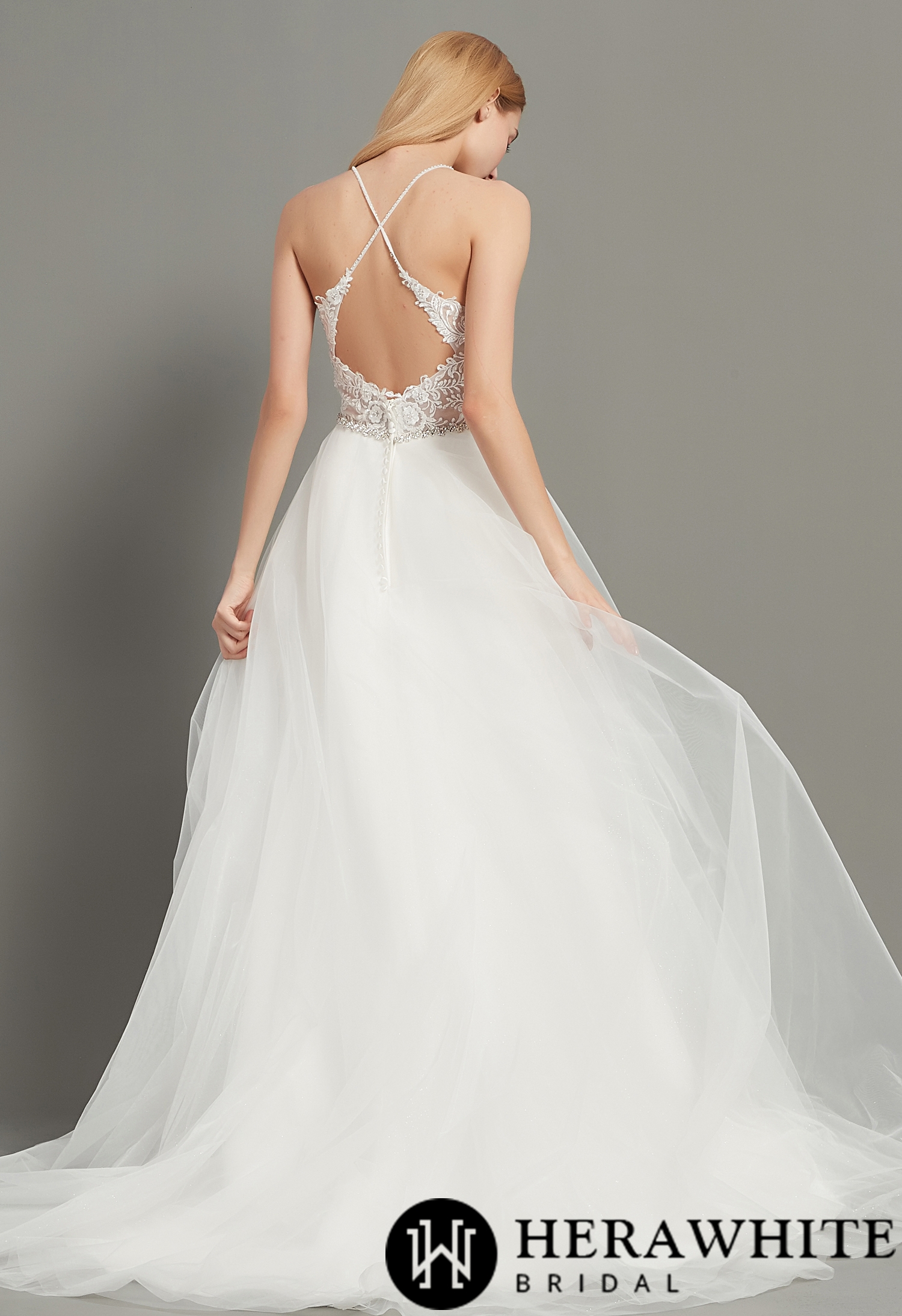 Romantic Open Back V-Neck Beading Belt Wedding Dress
