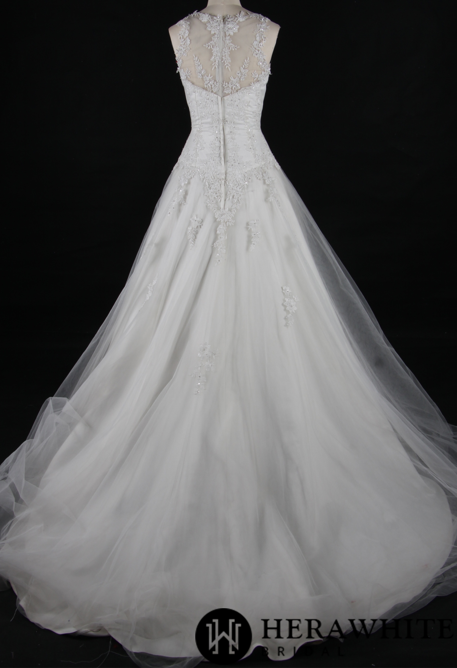 Elegant A-Line Appliques Sheer Back Wedding Dress