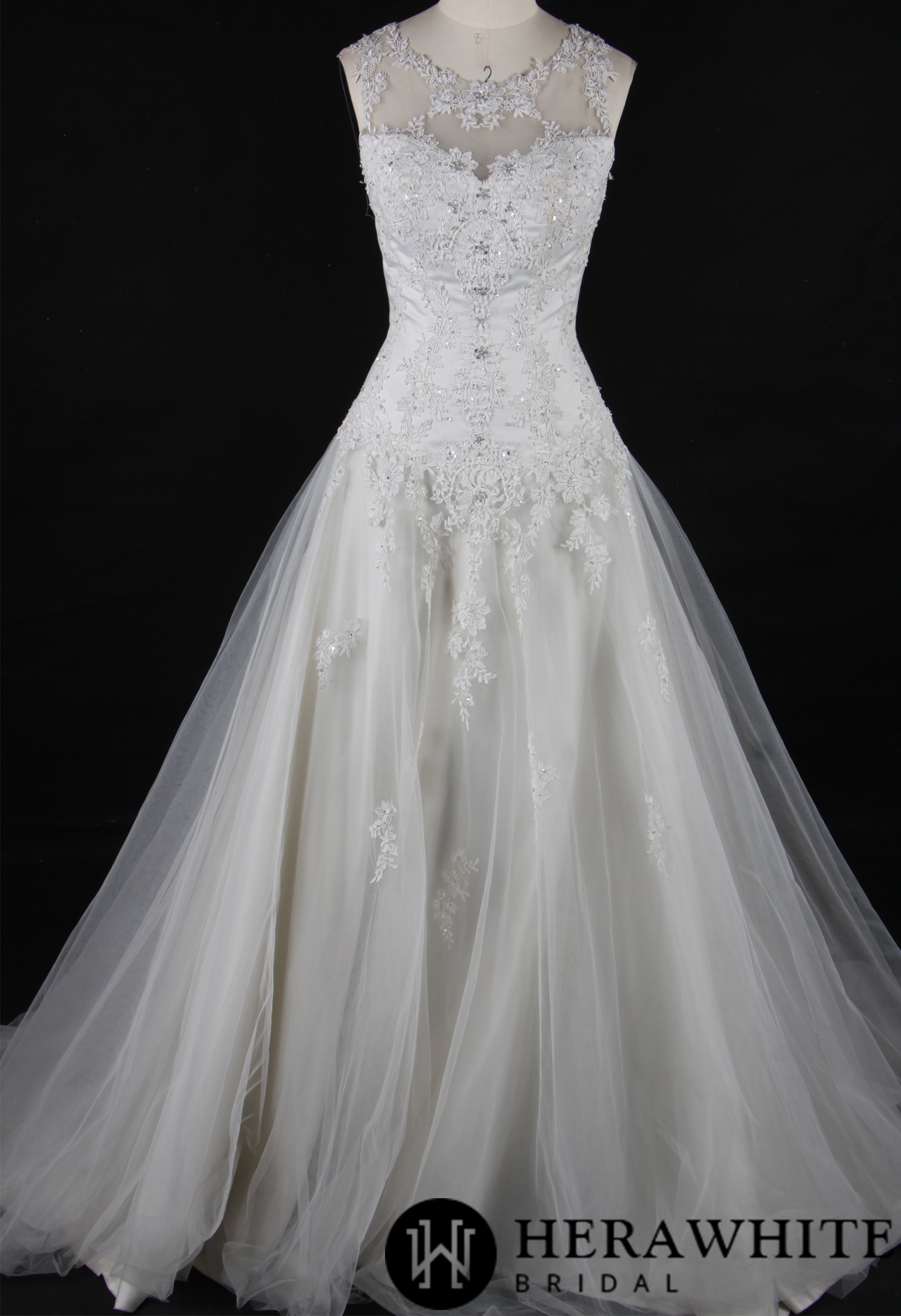 Elegant A-Line Appliques Sheer Back Wedding Dress