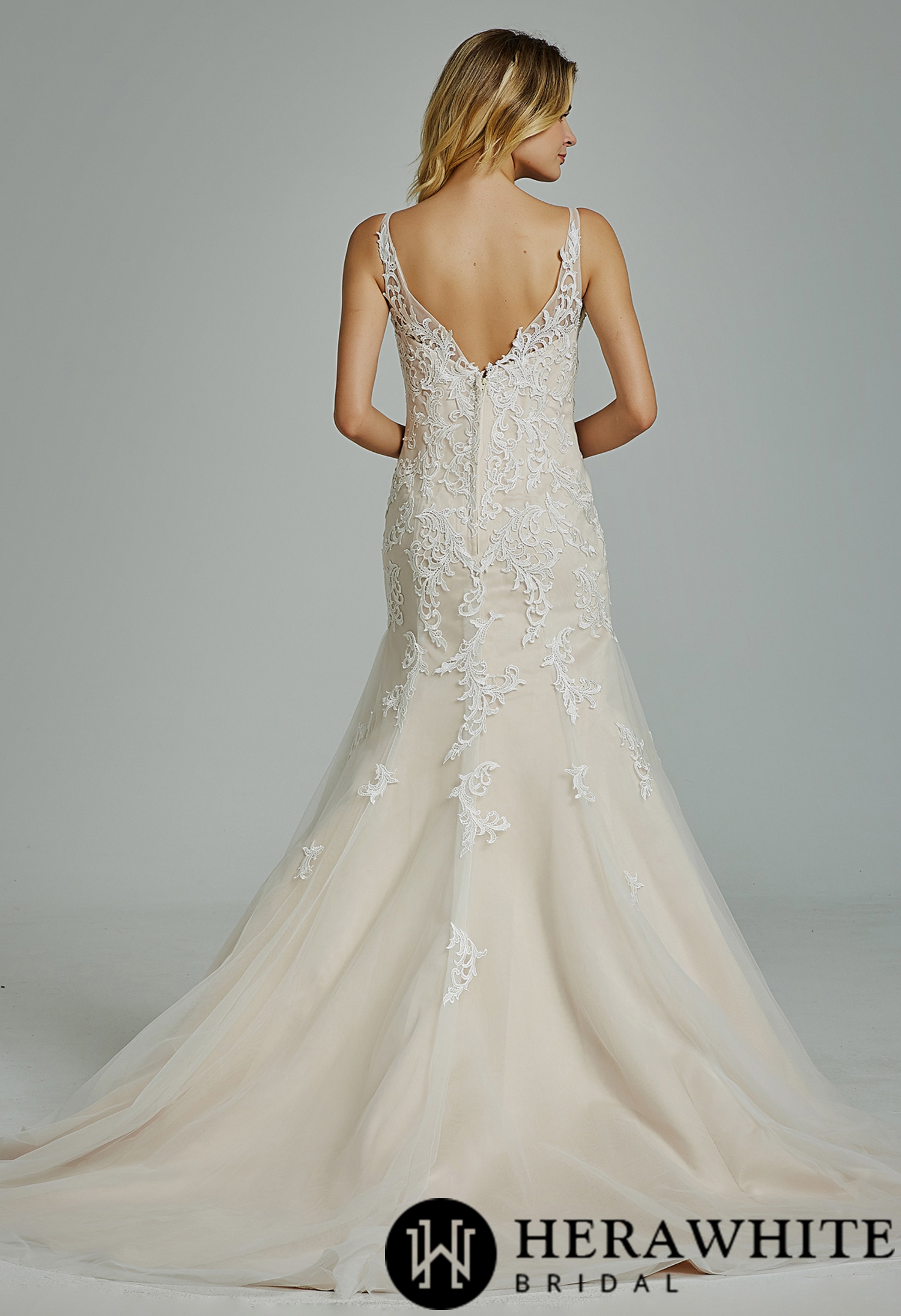 Gorgeous Appliques V Neck Fit And Flare Wedding Dress