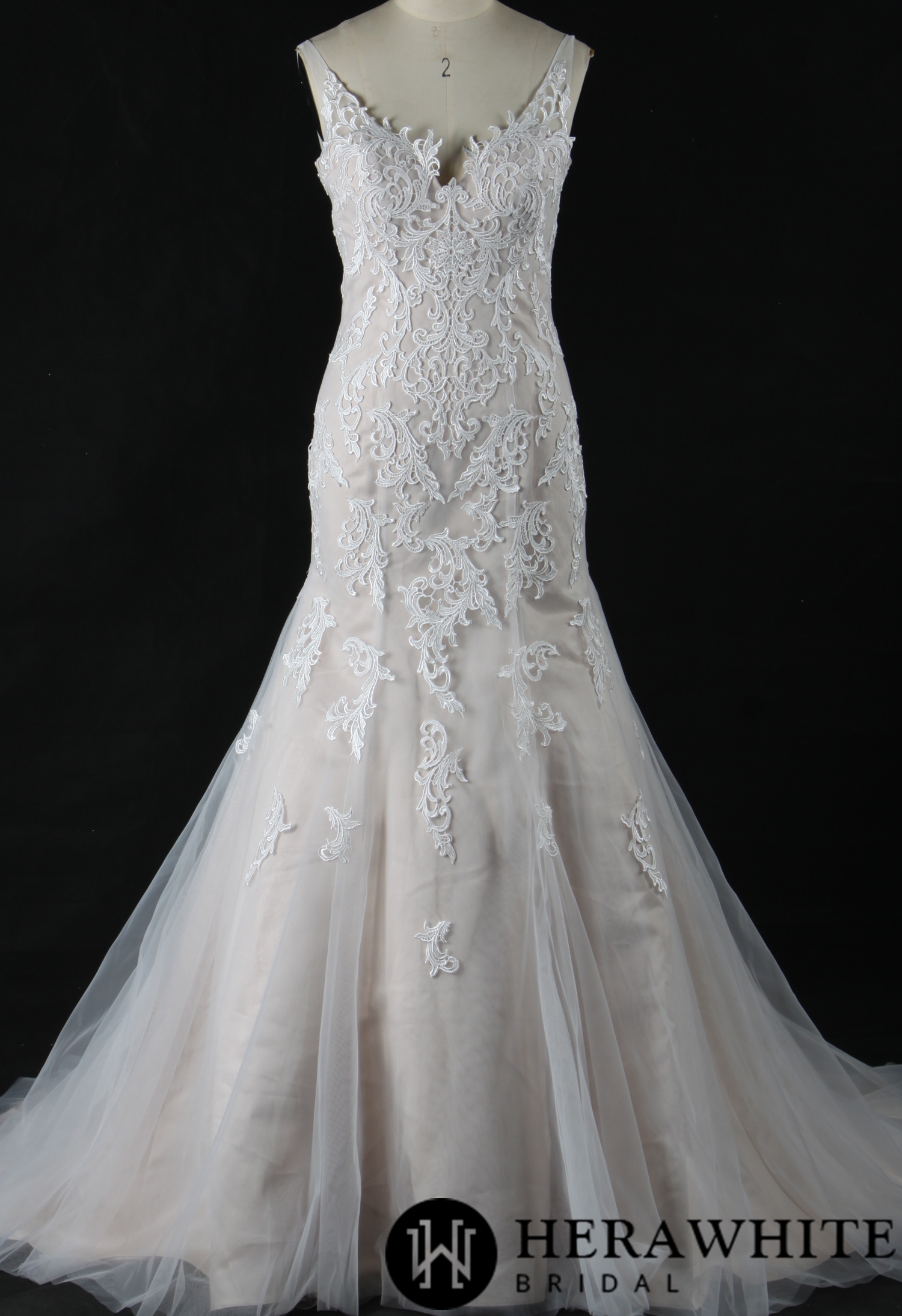 Gorgeous Appliques V Neck Fit And Flare Wedding Dress