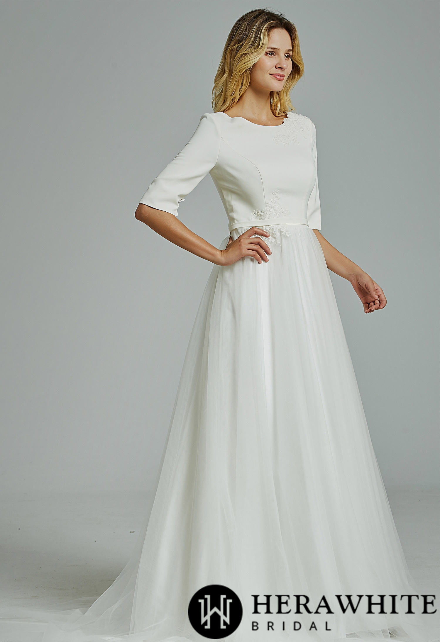 Simple Boho Half Sleeves A-Line Wedding Dress