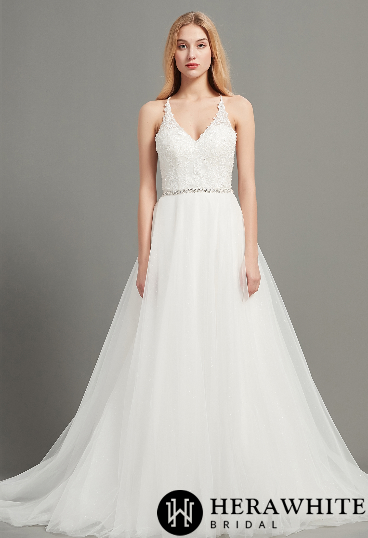 Romantic Open Back V-Neck Beading Belt Wedding Dress