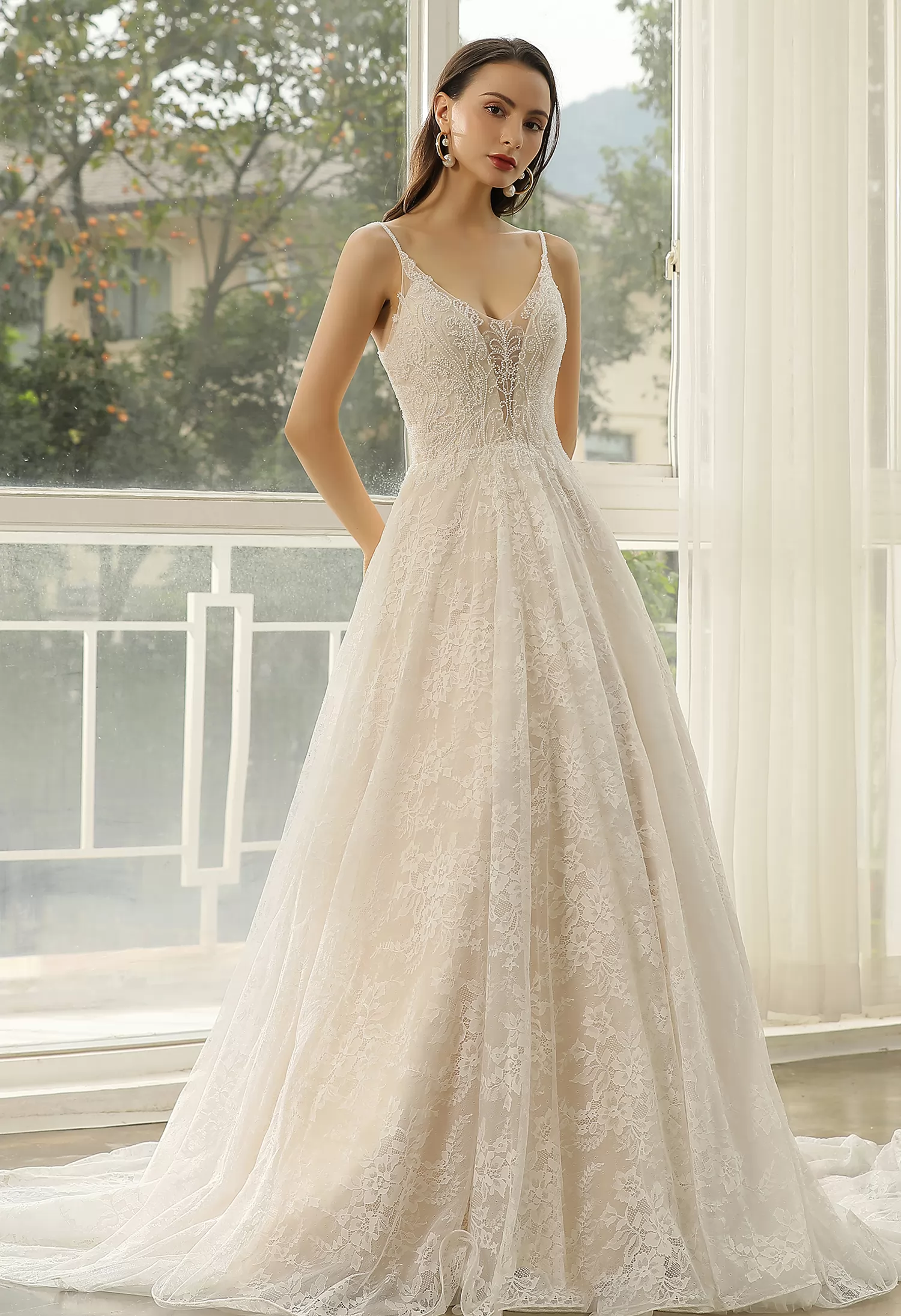 Graceful Illusion Lace Fit and Flare Wedding Dress