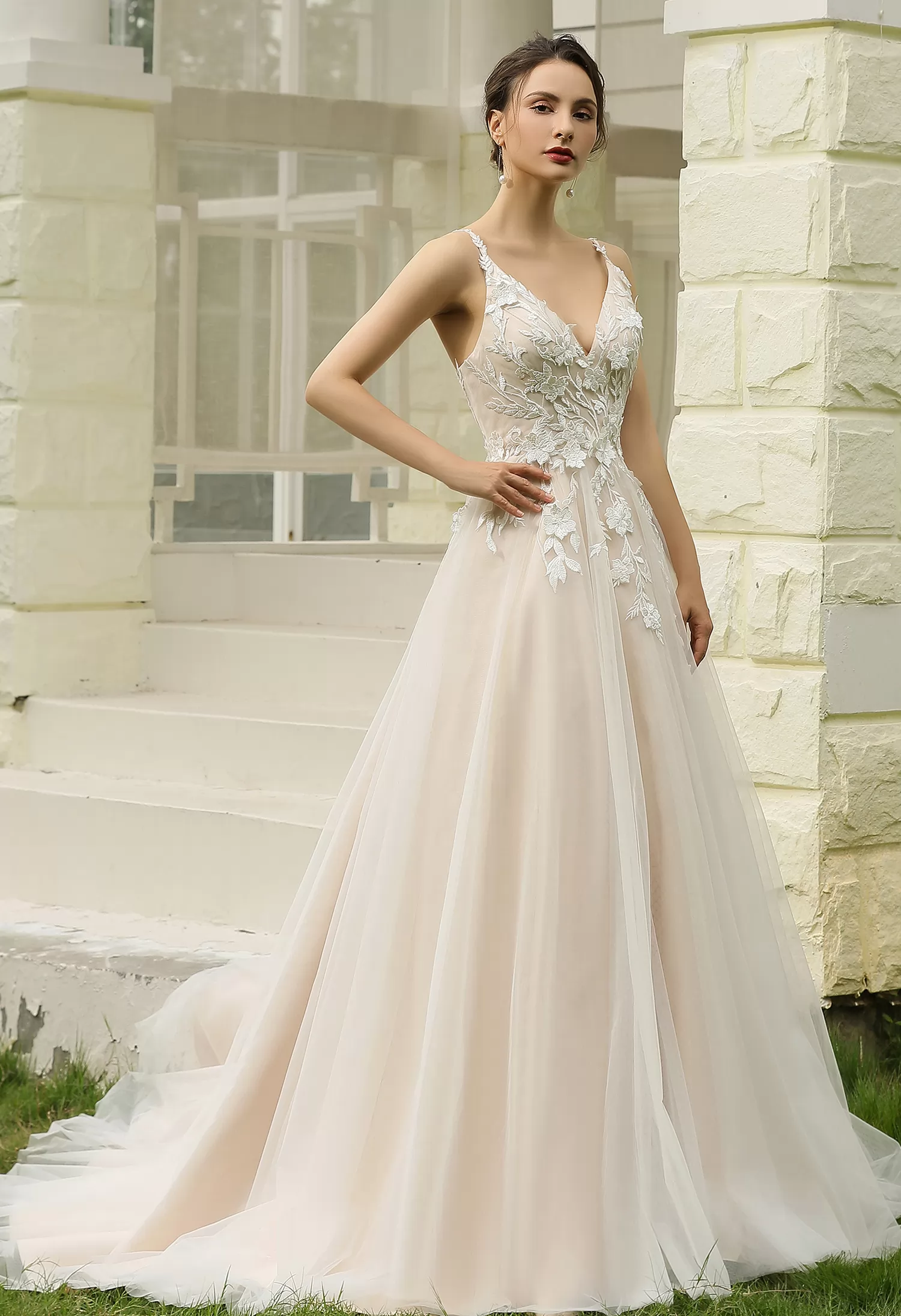 Princess Ballgown Wedding Dress with Floral Lace Straps