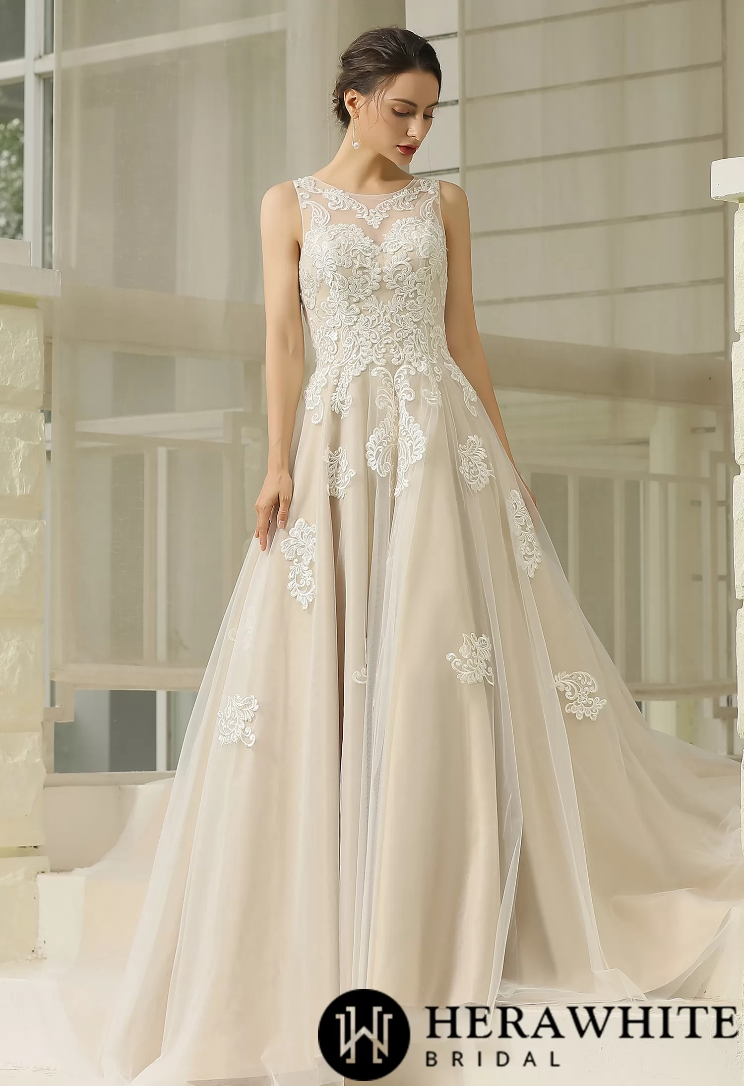Illusion Halter Neckline Ballgown Wedding Dress