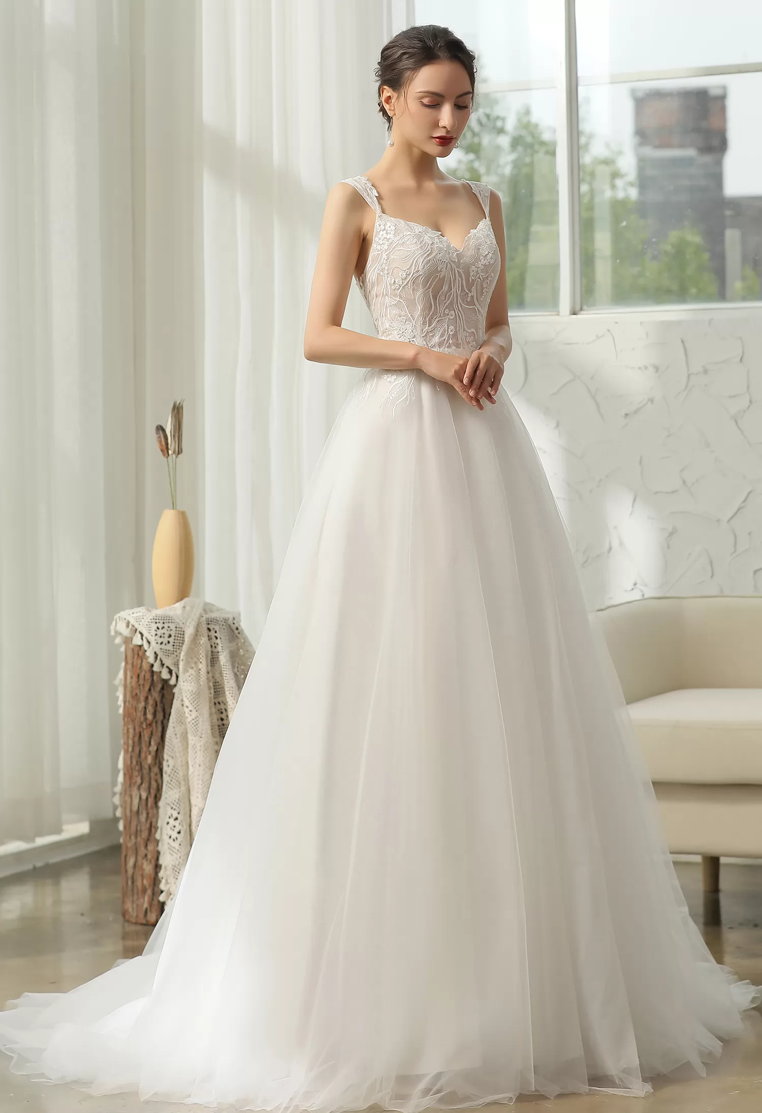 Cap Sleeve Wedding Dress With Glittery Appliqués