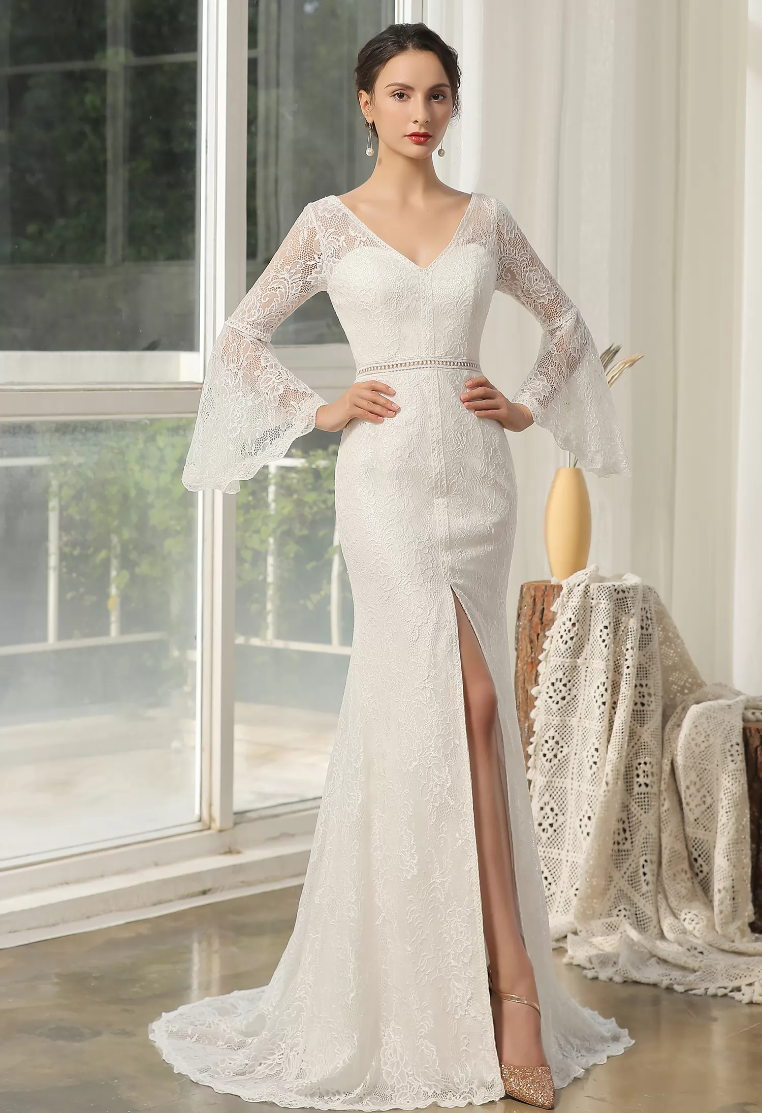 Designer Lace High Split Wedding Dress