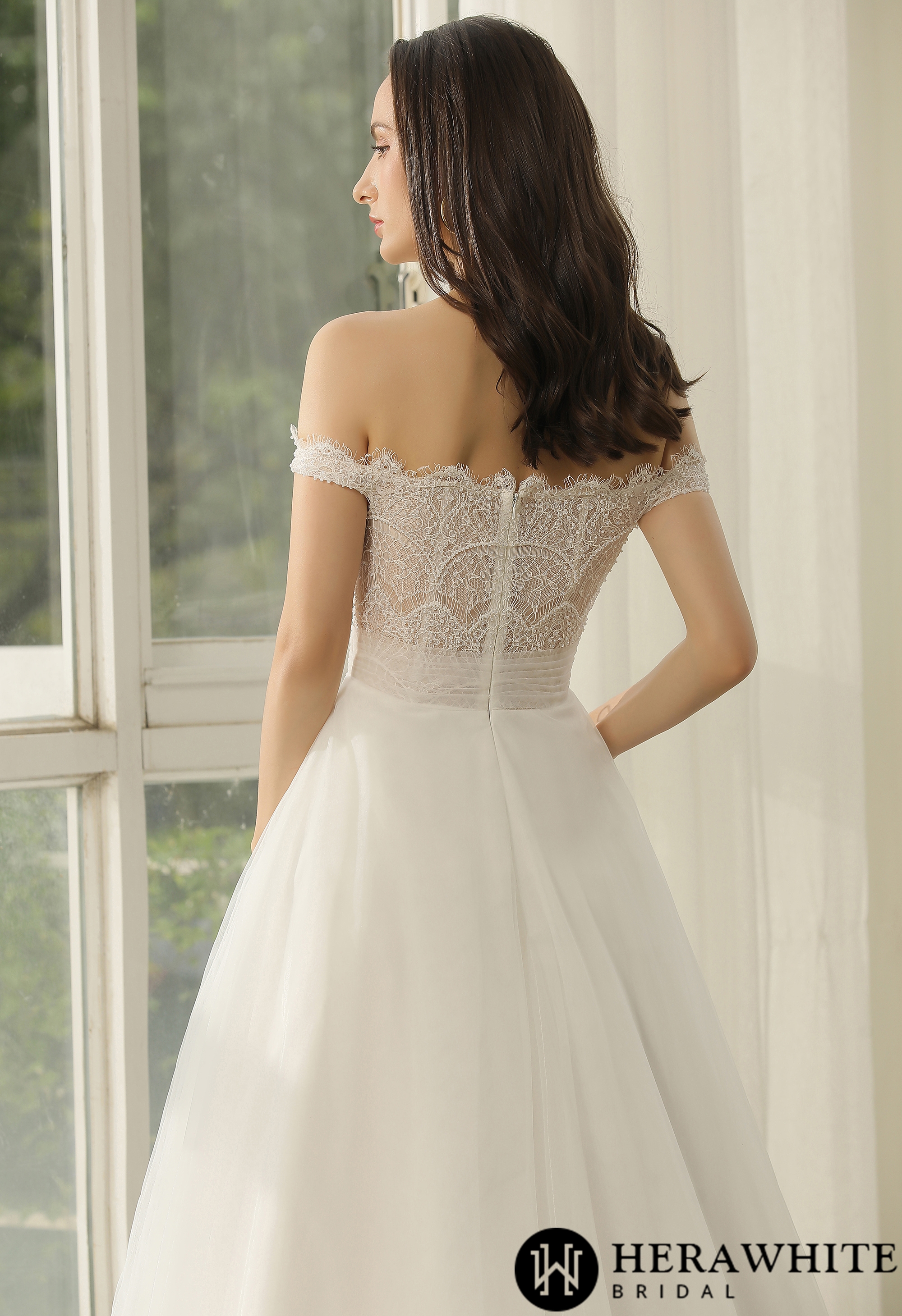 Off-The-Shoulder  Beading Lace Pleating Wholesale Wedding Dress