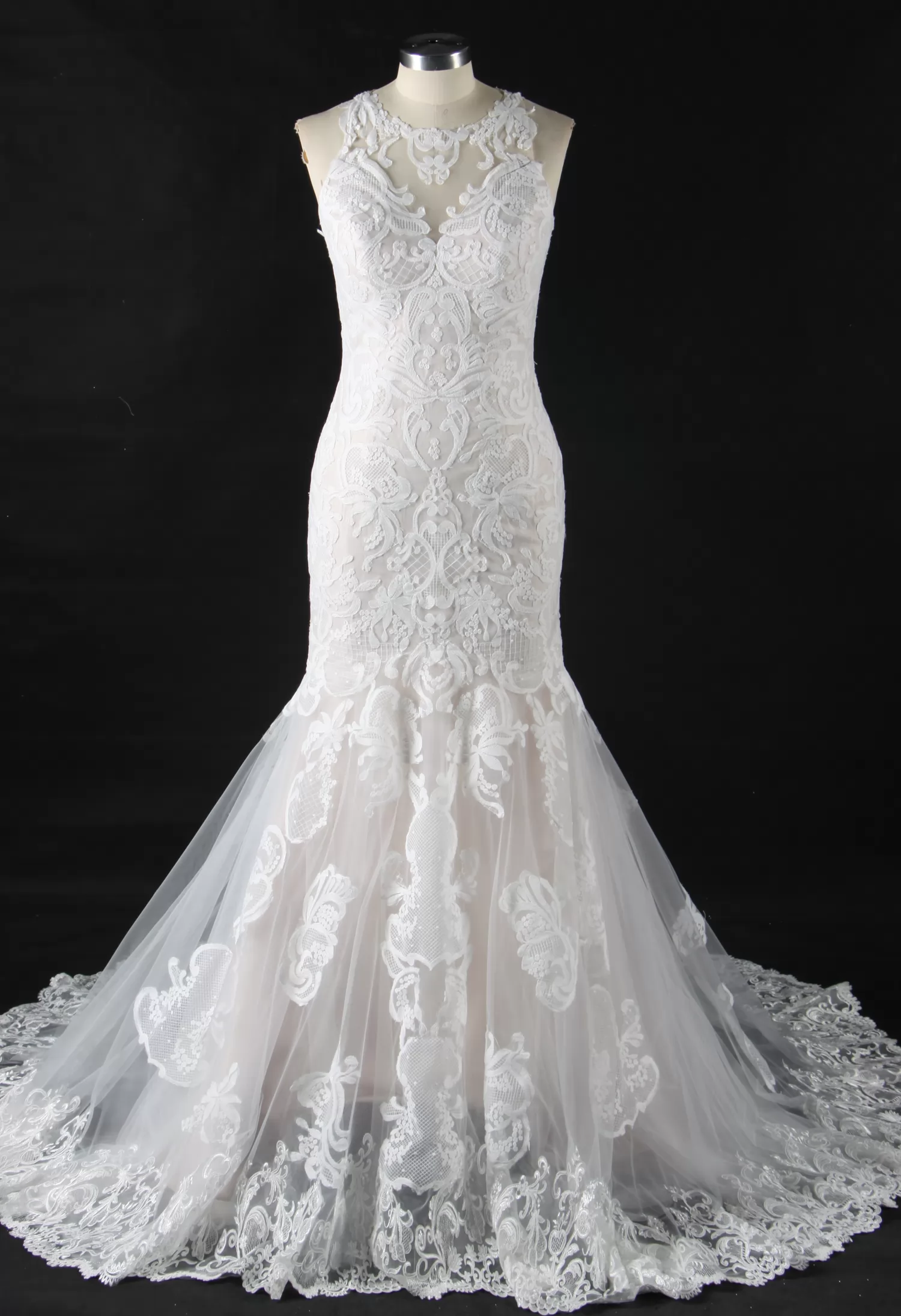 Bateau Illusion Lace Mermaid Wedding Dress