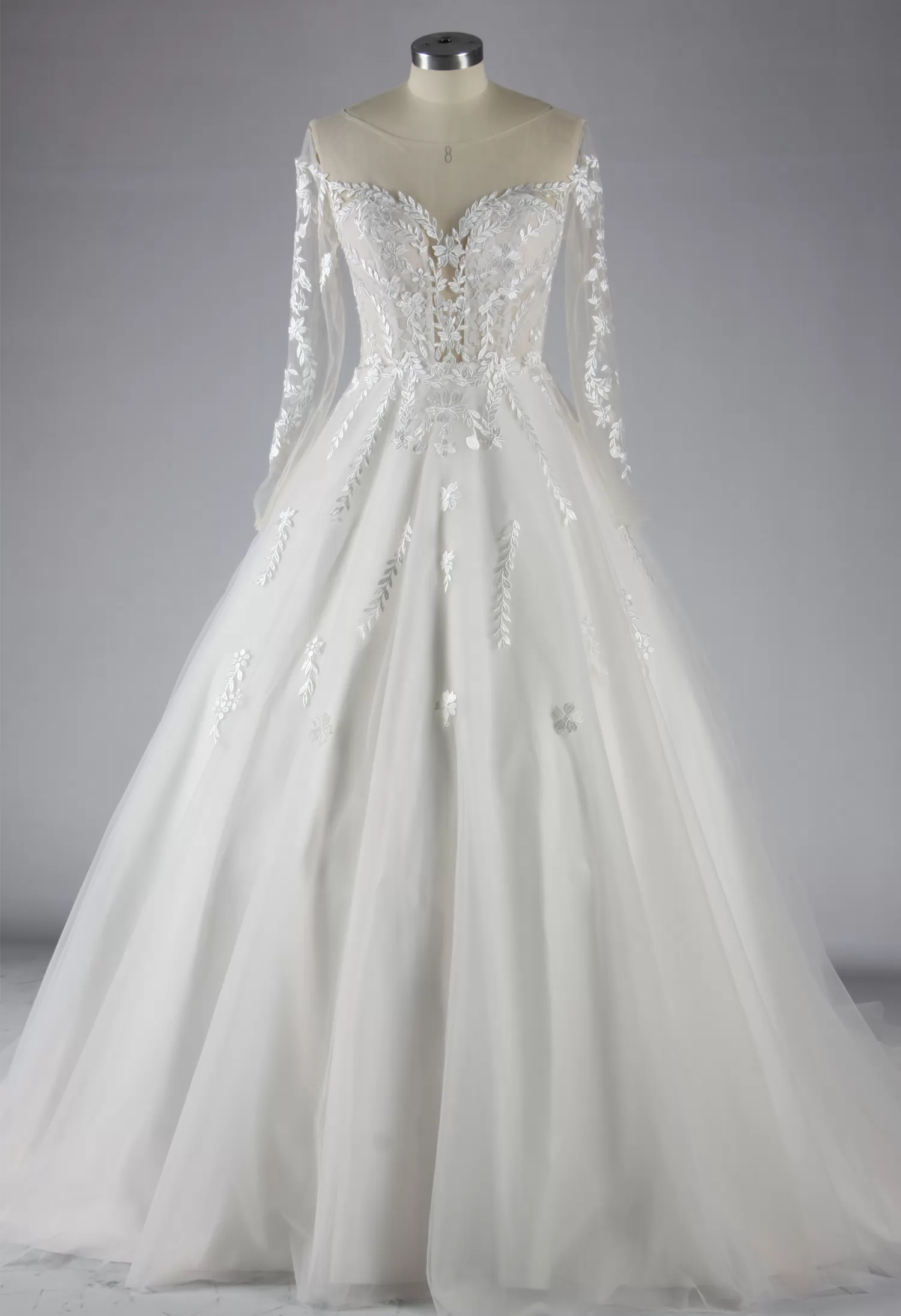 Elegant Illusion Long Sleeve Lace A-Line Wedding Dress