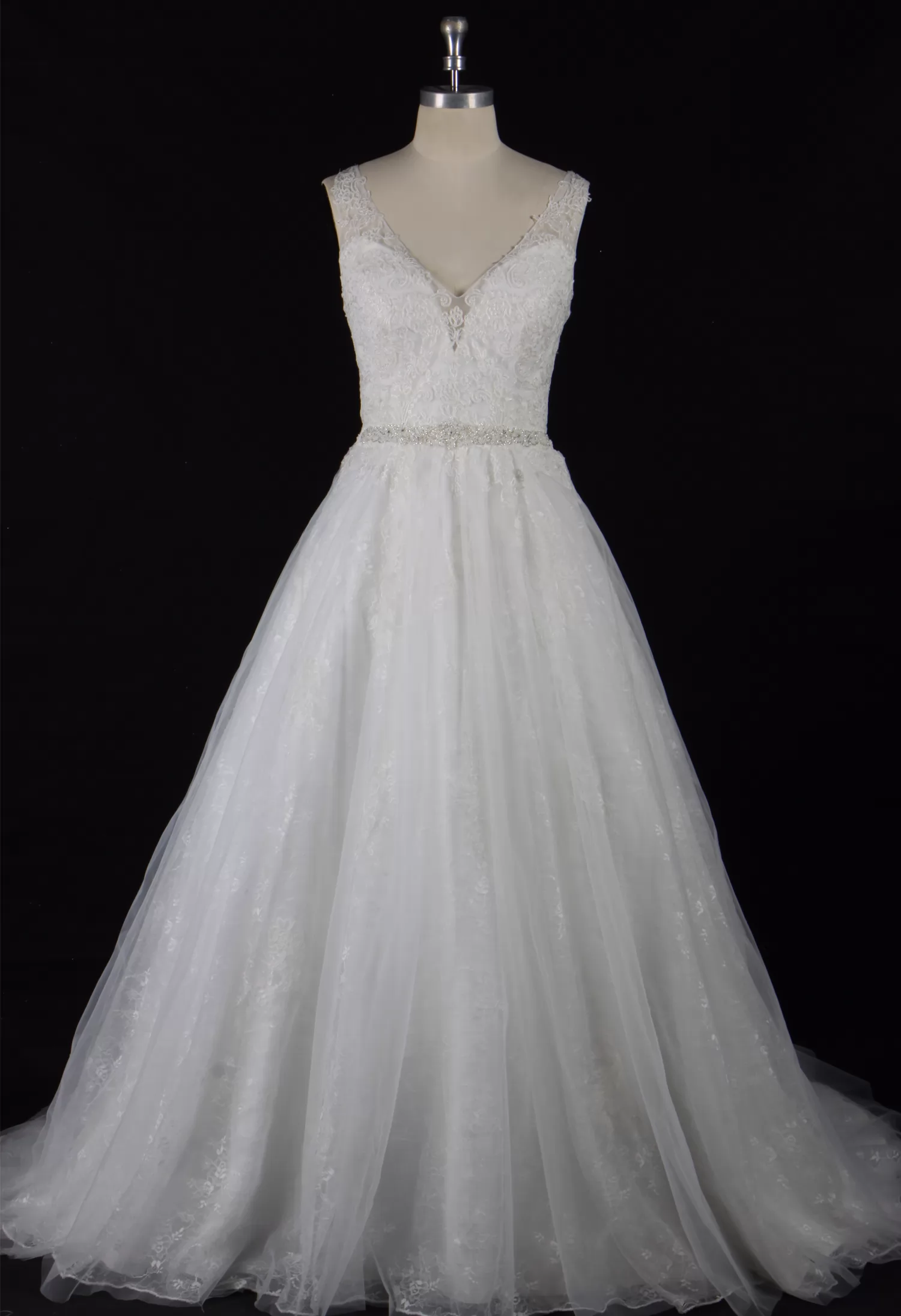 Illusion V Neckline Lace Wedding Dress With Beading Belt