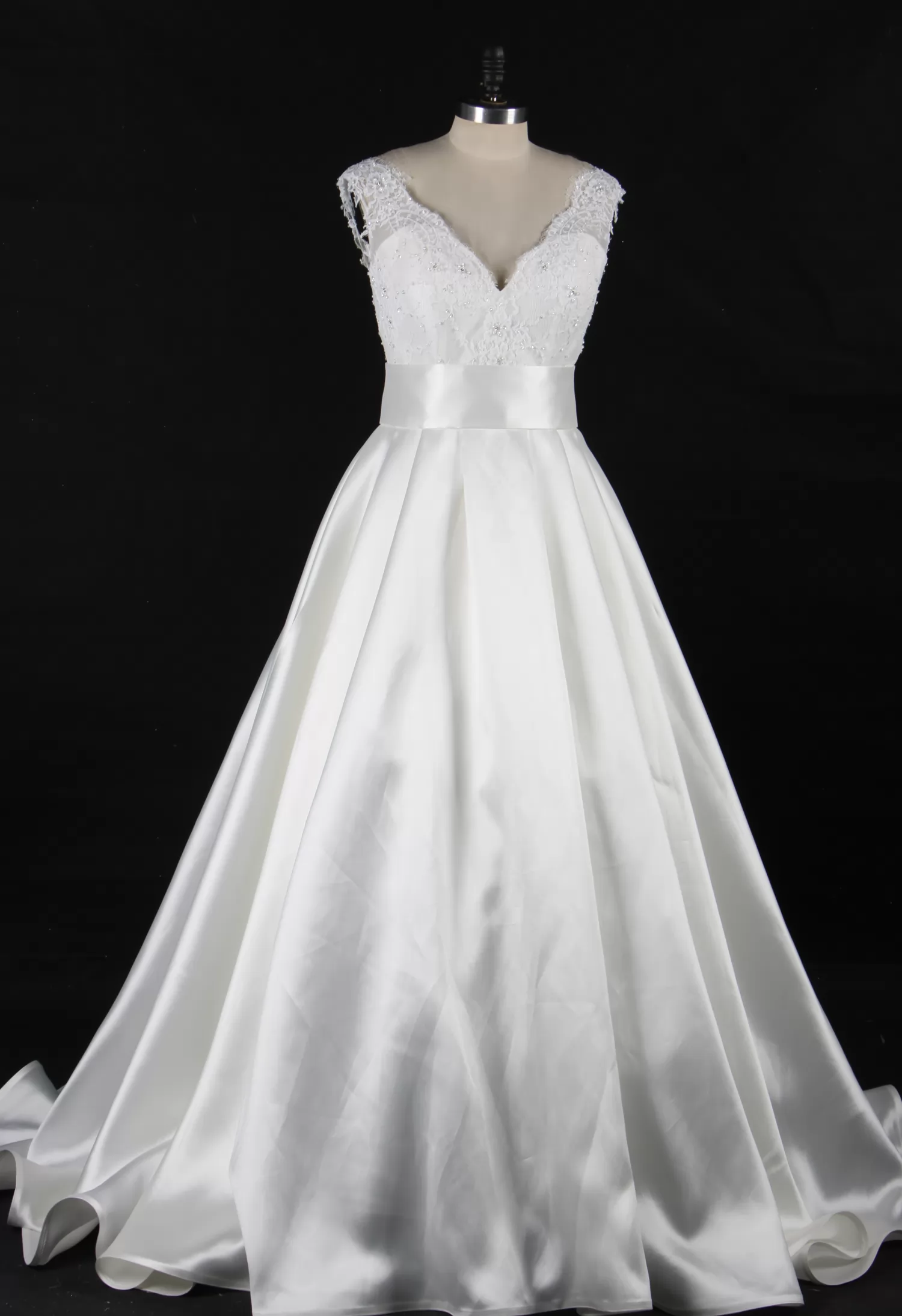 Satin Princess Wedding Gown With A Lovely Lace Bodice