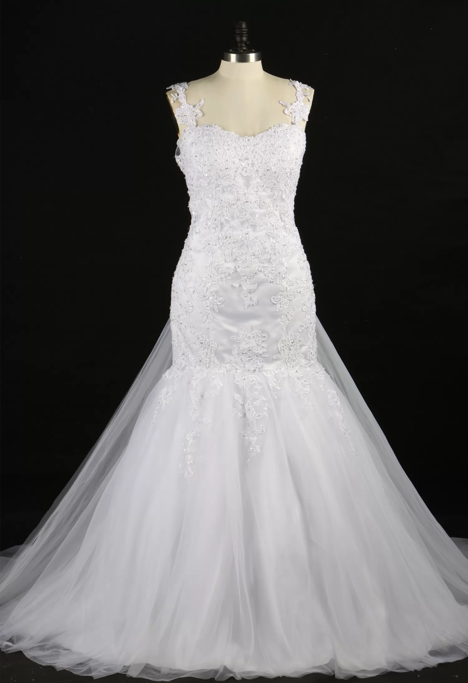 Romantic Strap Lace Tulle Mermaid Wedding Dress