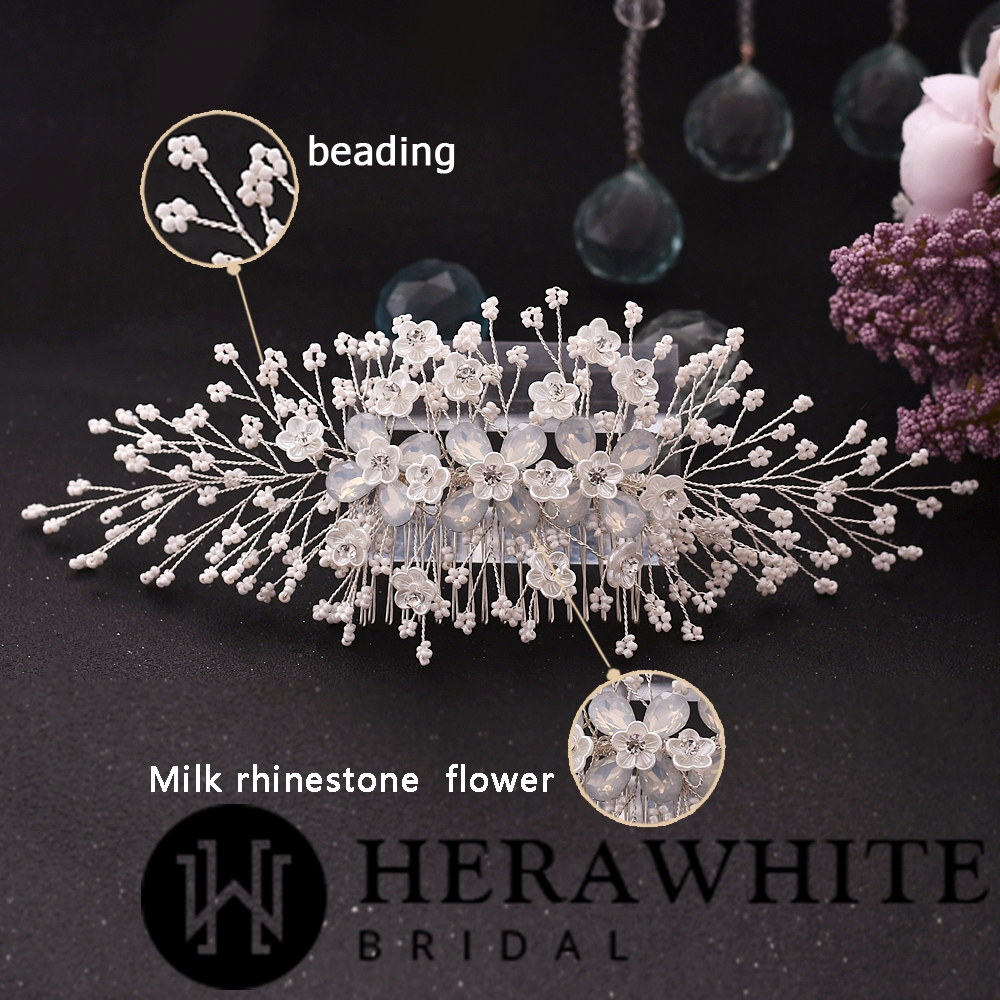 Luxury Opal Floral Bead and Crystals Comb